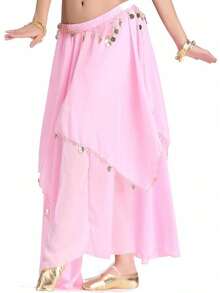 Women Belly Dance Long Skirt With Coin Chiffon Belly Dance Costume Multi-Layer Skirt Party Festival Dance Performance Costume