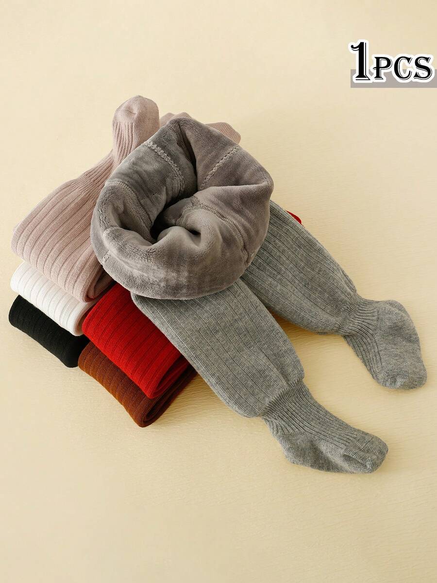 女婴纯色保暖连裤袜，秋冬季保暖打底裤，休闲百搭，多功能保暖 - 彩色 - 查看 1