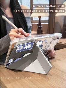 1个双面高清卡通吉他猫平板电脑保护套,适用于iPad 10/9/11 2025、2026新款,带镜头盖,自动唤醒/睡眠功能,Y型可折叠多角度支架带笔槽,办公学习必备,非磁性 - 彩色 - 查看 8