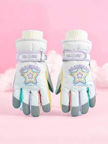 1 Pair Kids Cartoon Pattern Winter Warm Outdoor Sports Snow Ski Gloves, Waterproof And Windproof