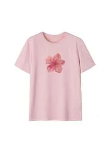 Mujer casual estampado floral suave ajuste holgado cuello redondo manga corta primavera verano diario camiseta - Rosa - Ver 1
