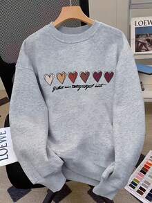 女童米色连帽卫衣，饰有彩色爱心图案和“Be Kind”字样印花 - 休闲长袖套头衫，适合春秋季穿着，可机洗，款式可爱，适合上学、度假和购物。 - 灰色 - 查看 2
