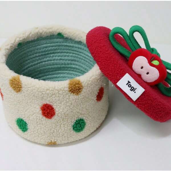 1 pieza Cesta de almacenamiento de escritorio con diseño de caja de regalo navideña, cesta de almacenamiento con tema navideño, regalo de Navidad, decoración navideña para el hogar