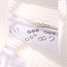 12 件环形鼻环，16g 18g 316L 医用钢铰链鼻环，男女皆宜，鼻环环形鼻中隔环软骨唇环身体穿孔首饰，银色、金色、黑色、玫瑰金