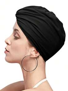 Women's Long Hair Black Swimming Cap, Fabric Swimming Cap, Soft & Pressure-Free Swimming Cap, Stretchy Fabric Won't Squeeze Head, High-End Swimming Cap, Beach Accessory, Swimming Pool Floater - Multicolor - View 6