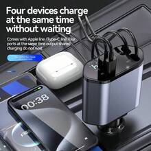 120W Retráctil Cable de carga rápida 4 en 1 Adaptador de cargador de coche de 4 puertos Compatible con todos los dispositivos - y confiable enchufe de coche - Negro - Ver 6