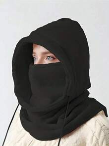 2pcs Elegant Multifunctional Double-Layer Wool Drawstring Balaclava, Windproof Warm Ski Face Mask, Solid Color Neck Gaiter, Suitable For Outdoor Cycling, Fishing, Running, Sports, Hiking And Daily Wear, Unisex Christmas Gift (Drawstring Color And Buckle Style Color Sent Randomly)