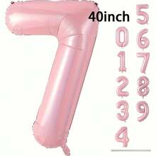 1 个 32/40 英寸粉色纯色铝箔数字气球，0-9 大尺寸涤纶数字气球，装饰气球，可重复使用，适用于生日装饰、派对装饰、周年纪念、房间装饰、结婚纪念日、派对用品 - 粉色 - 查看 19