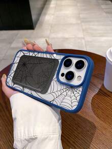 1pc Spider Web Design Pattern Magnetic Mobile Phone Case, With Magnetic Card Holder, Can Hold Credit Card And Bank Card, Compatible With Magnetic Charger, Suitable For All Models Of IPhone 17/17 Pro/17 Air/17 Pro Max, Can Be Used For IPhone 11/12/13/14/15/16/Pro/Plus/Pro Max/16e Mobile Phone Cases - Màu xanh lam - Xem 5