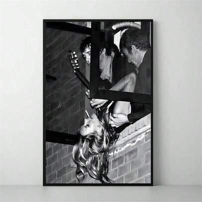 1 Pc Iconic 90s Supermodel Art - Black-White-Patterned-Canvas Printable Poster Wall Art - Grunge Photography Decor. Modern Living Room Bedroom Frameless Decorative Art