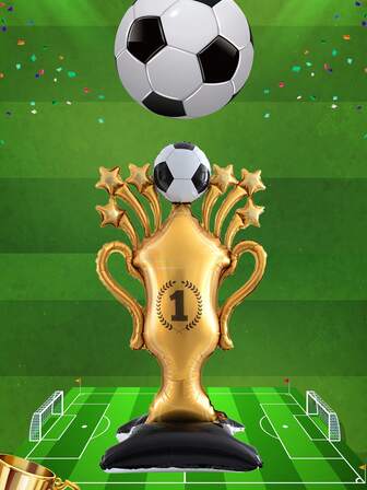 1 pieza Pedestal de pie grande de 150 cm Trofeo de fútbol Globos de papel de aluminio Soporte de globo de fútbol Decoraciones de fiesta con tema de la Copa de fútbol Decoración de cumpleaños