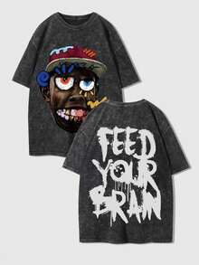 Vintage Print Washed Distressed Snow Flake Men T-Shirt. 004-AB - màu đen - Xem 1