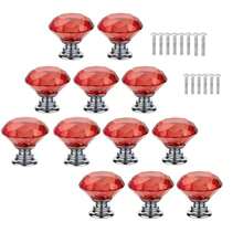12pcs Crystal Glass Handles For Wardrobe Door Cabinet Drawer Shoe Cabinet Kitchen Cabinet Furniture, Cabinet Door Single Hole 1.18inch, Small Zinc Alloy Handle, Furnitur Accessories