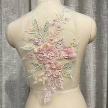 1pc Pink & Blue 3D Floral Embroidered Patch, Beaded Sewing Accessory For DIY Clothing Decoration - Multicolor - View 10