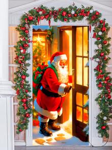 Copertura per porta di Babbo Natale - In fibra di poliestere, decorazione natalizia multifunzionale per uso interno ed esterno - Senza bisogno di elettricità