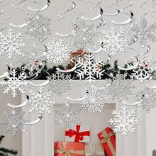 Winter Snowflake Hanging Swirl Decorations, White Silver Christmas Glitter Snowflake Hanging Swirls Ornaments Ceiling Streamers For Xmas Winter Wonderland Frozen New Year Birthday Party Supplies - Multicolor - View 2