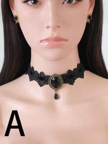 1 件哥特式蕾丝颈链，复古风格项圈链配饰，深色美学颈部装饰，适合节日派对、万圣节