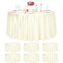 Paquete de 6 manteles redondos de color marfil mantel de tela de saten de 120 pulgadas para mesa redonda resistente a las arrugas lavable ropa de mesa de seda brillante para bodas fiestas mesas - Marfil - Ver 1