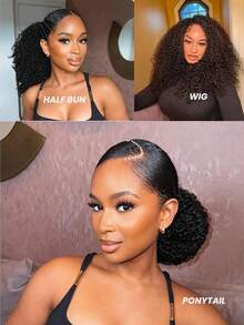 3 IN 1 Half Wig Kinky Curly Human Hair 200 Density Glueless Wear And Go Headband Wig Afro Curly Flip Over Quick Weave Glueless Install 100% Natural Hairline Beginner Friendly Half Human Hair Wig For Women