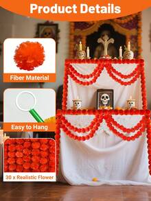 1 pieza/2 piezas/3 piezas/4 piezas Guirnalda de caléndula para decoración, 5 pies de largos hilos rojos artificiales de flores de caléndula para decoración del hogar para Diwali, Pooja, Día de los Muertos, bodas y eventos navideños