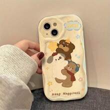 Funda de Teléfono de Carcasa Suave con Tres Osos Abrazados, Adecuada para iPhone15Promax/16/14/13/12/11/Xr/Xs/7/8, Patrón Crema - Colores mixtos - Ver 3