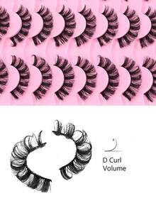 20 对全条睫毛 D 卷假睫毛蓬松仿貂毛睫毛适合日常派对约会婚礼化妆使用 - 黑色 - 查看 2