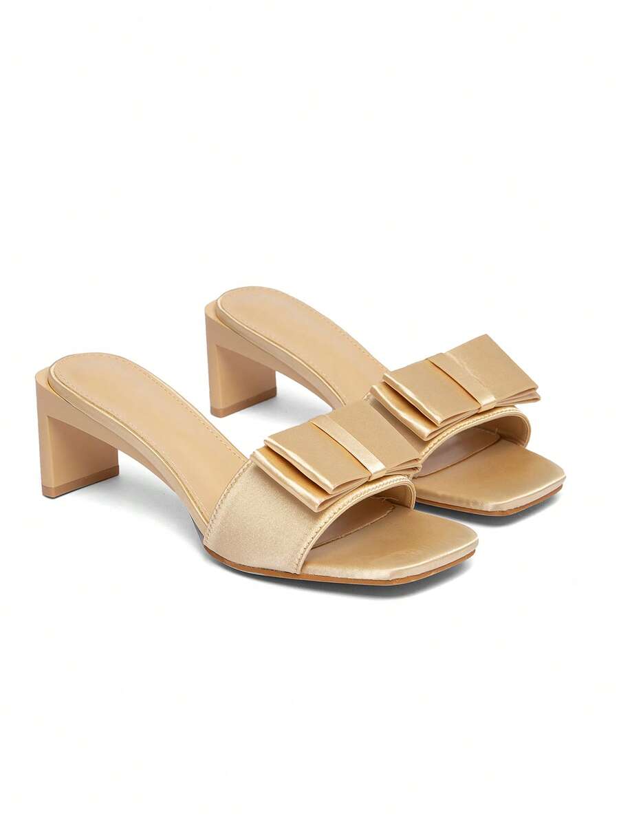 Women's Casual Square Toe Slip-On High Heel Sandals, Summer - Apricot - View 1