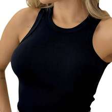 Women's Ribbed Tank Top Candy Blogger Fashion - 黑色 - 查看 2
