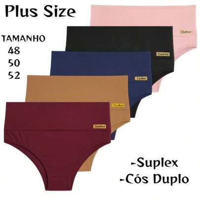 Kit 5 Calcinha  Suplex PLUS SIZE Modeladora Cós Duplo Sustentação Cintura Alta