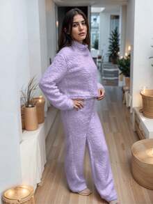 Conjunto de Mujer de Peluche Pants Holgado von Sudadera Cerrada - Lila Púrpura - Ver 3