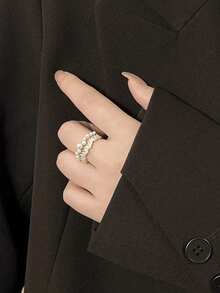 1pc Simple Minimalist Style High-End Copper Ring With Zirconia Stone - Gold - View 2