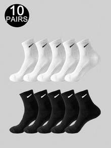 5 Pairs/10 Pairs/20 Pairs Of Men's Casual Socks, Medium Length Socks, White Socks, Winter Socks, Black Socks,Sports, Two Styles To Choose From (Thin/Thick)