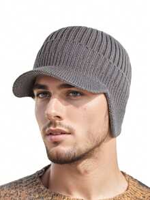 Herren Vintage Flachkopf Hut mit Krempe, Dicke warme Mütze für Herbst/Winter Ausflüge