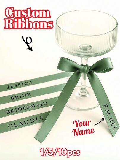 1/5/10pcs, Personalised Satin Ribbon Bows With Names, Wedding Place Settings For Glasses, Bridal Party Hanger Ribbons, Wedding Party Glass Place Settings, Custom Satin Ribbon,Wedding & Party Decor,Printed Favor Ribbons- Custom Print Ribbons- Personalized Ribbons For Favors- Imprinted Ribbon- Party Favor Ribbons- Name,Custom Wedding Champagne Glass Bow Personalized Satin Ribbon Name Tags Drink Name Tags Name Place Cards