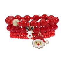 圣诞串饰手链 4 件套 - 可爱的节日圣诞老人、驯鹿、手套吊坠，带仿珍珠电镀时尚首饰，适合女性完美的圣诞礼物或节日庆祝配饰、节日珠宝配饰