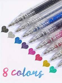 8 支/12 支/24 支闪光圆珠笔套装，适用于书写、绘画和装饰，塑料中号 1.0 毫米，闪亮墨水笔，非常适合日记、剪贴簿和艺术项目 - 彩色 - 查看 9