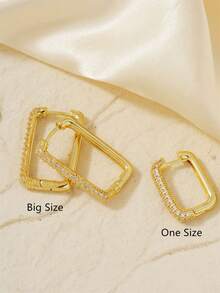 Cubic Zirconia Decor Hoop Earrings - Yellow Gold - View 3