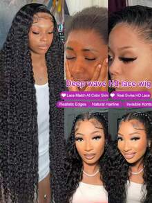 CEXXY Perruque brésilienne 7x5 à ondulations profondes, modèle femme, perruque en dentelle haute définition, pré-coupée avec baby hairs, perruque 13x6 sans colle, pose sans colle, perruque en dentelle 360° en cheveux humains naturels - SPure Natural - Voir 7