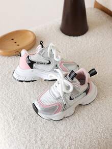 1 Pair Kids' Summer Mesh Breathable Sneakers, Girls Athletic Shoes - Pink - View 3