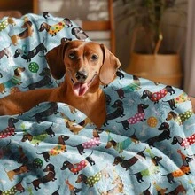 Dachshund Printed Flannel Blanket - Soft, Comfortable, Lightweight | Sofas, Beds, Camping And Travel All Season Comfort | Cute Cartoon Dog Pattern | Machine Washable Polyester - Multicolor 4 - View 5