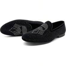 Men's Pointed Toe Rivet Dress Shoes Glitter Modern Metallic Slip On Loafers Plus Size-20256688 - Black02 - View 7