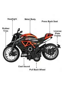 摩托车-1:12比例摩托车玩具，带声光效果，压铸合金摩托车玩具，生日、圣诞节、返校 - 彩色 - 查看 7