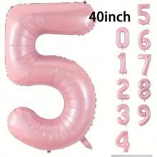 1 个 32/40 英寸粉色纯色铝箔数字气球，0-9 大尺寸涤纶数字气球，装饰气球，可重复使用，适用于生日装饰、派对装饰、周年纪念、房间装饰、结婚纪念日、派对用品 - 粉色 - 查看 17