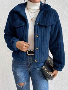 1  Liso    Casual  Dulce  Elegante    Poliéster    De Pelito  Cremallera  Bolsillo    Diario    INVIERNO - Azul - Ver 6