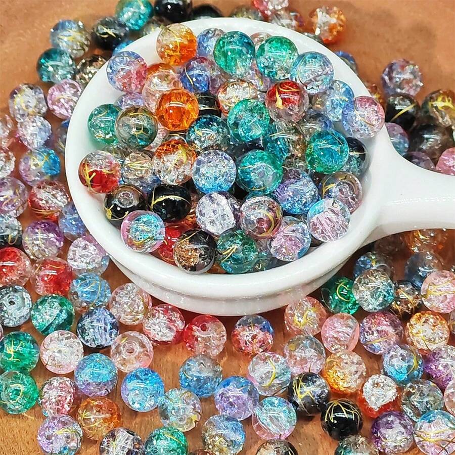 100/200 hạt kim loại kết cấu hai màu 8mm, hạt nhựa có chỉ vàng, phụ kiện trang sức thủ công DIY cho vòng tay, vòng cổ, hoa tai, bình hoa, lọ ước nguyện, bình đựng