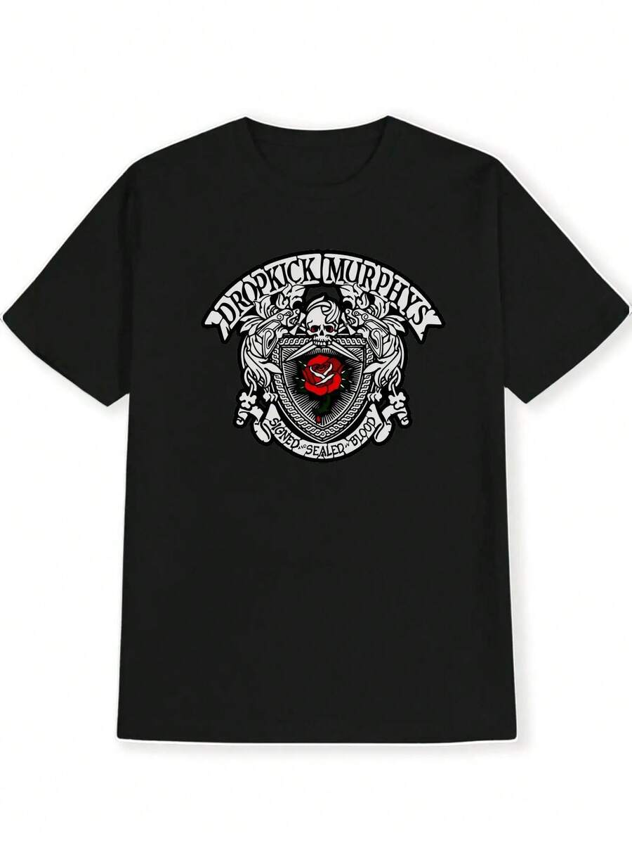 Round Neck T-Shirt With DROPKICK MURPHYS Print, Black Versatile Graphic Men's Top, Gift For Men - Black - View 1