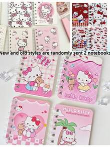 4 Pcs/2 Pcs Sanrio Hello Kitty, Cinnamon Dog, Kuromi, And Girly Heart A5/A7 Spiral Notebooks. High-Value Series Notebooks, Cute Exercise Books. Student Stationery - Thick, Cute Cartoon-Themed Daily Manual.