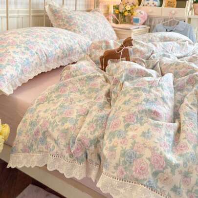 4 قطع طقم غطاء لحاف مطرز بالزهور البيضاء، لحاف ناعم ومريح للغرفة، تصميم زهري، طقم بياضات ناعم وقابل للتنفس لجميع المواسم يشمل 1 غطاء لحاف، 1 ملاية مسطحة، 2 كيس وسادة، بدون حشو، مناسب للغرفة والسكن الجامعي والاستخدام المنزلي، متوفر بأحجام متعددة