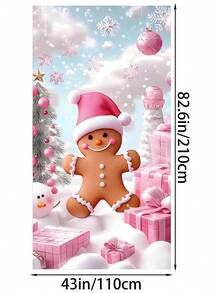 Copertura per porta natalizia da 90x180cm in poliestere rosa a tema natalizio festivo con caramelle pan di zenzero, per decorazioni interne ed esterne, feste e vacanze