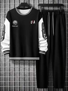 男士休闲舒适落肩卫衣裤套装，秋季服装 - 彩色 - 查看 2